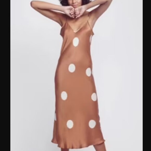 Silk Laundry Polka Dot Silk Slip Dress Cinnamon - Picture 1 of 5